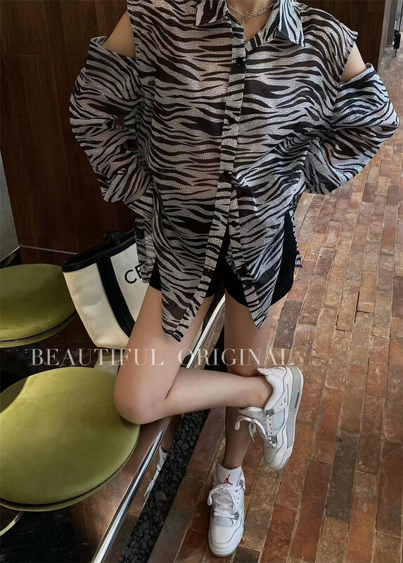 [B-O] zebra print fashion temperament sunscreen shirt 87363# XYJ