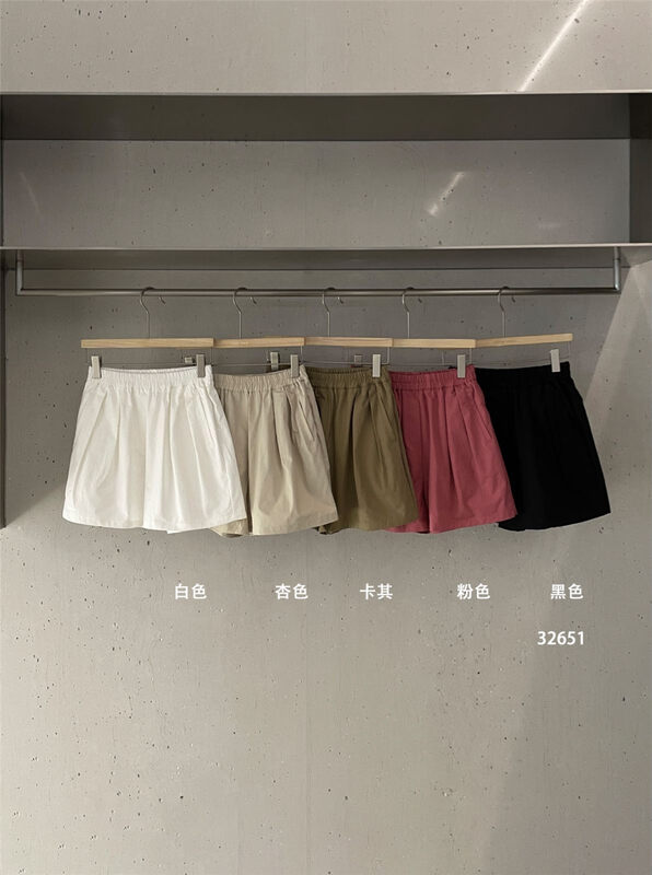 [clean space] simple solid color versatile elastic waist casual shorts 32651 # cqw
