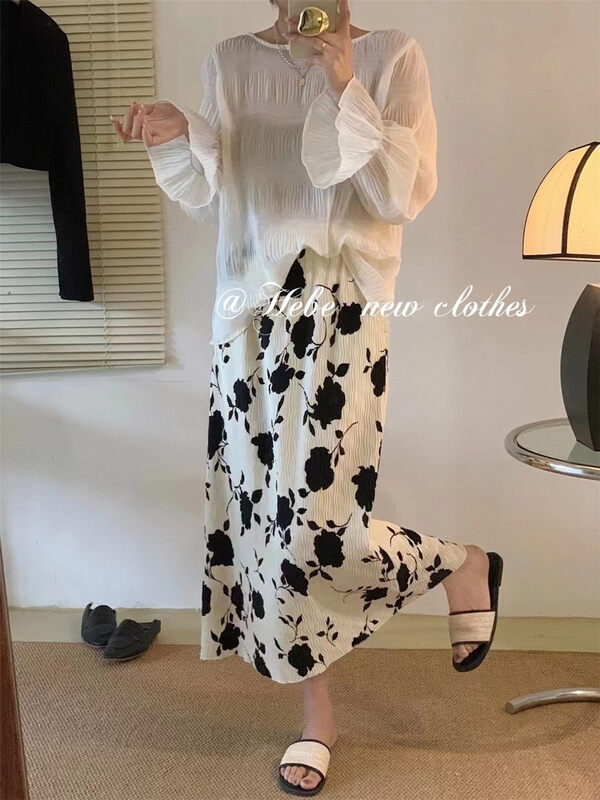 [Hebe] retro pleated high waist skirt 89663# XYJ