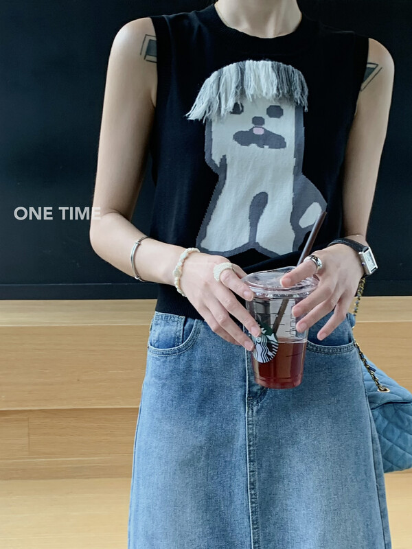 [one time] funny banged puppy design vest / sling ot7033\jhy