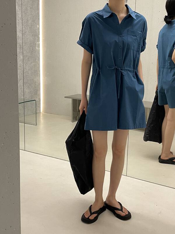 [clean space] Korean casual lace up waist Lapel Jumpsuit 33010# cqw