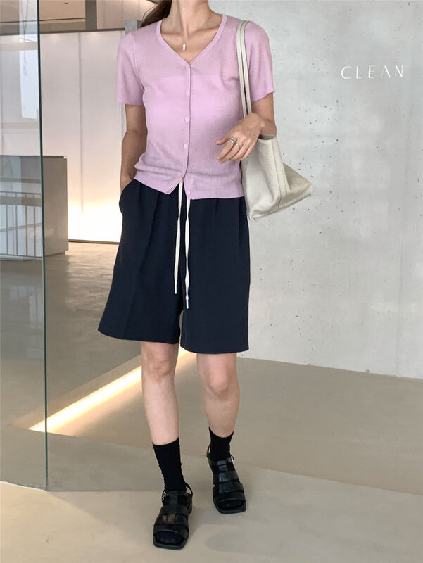 Original price 88.99! [clean space] simple casual solid color slim fitting short knitted cardigan 27885# cqw