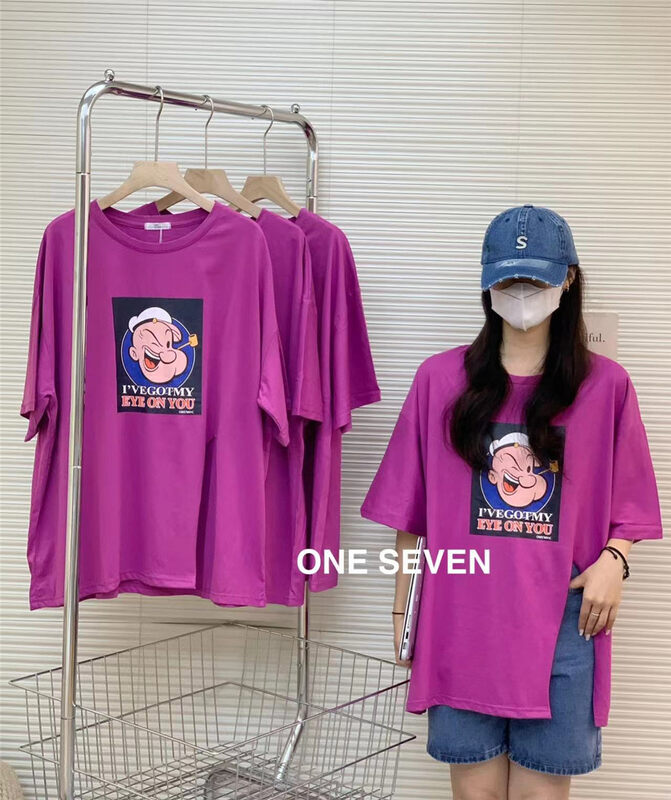 The original price is 43.99! [one seven] Korean version round neck Popeye print short sleeve T-shirt 5136# XYY