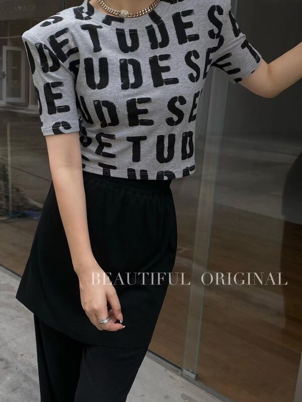 [B-O] round neck letter fashion casual short sleeved T-shirt 87393# XYJ