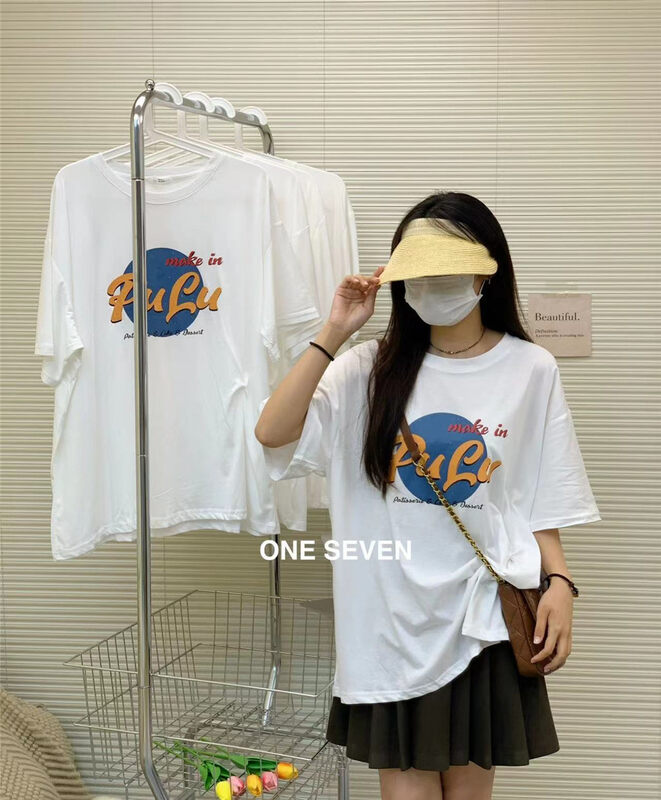 【ONE SEVEN】字母圖案寬鬆大版短袖T恤  5157#  XYY