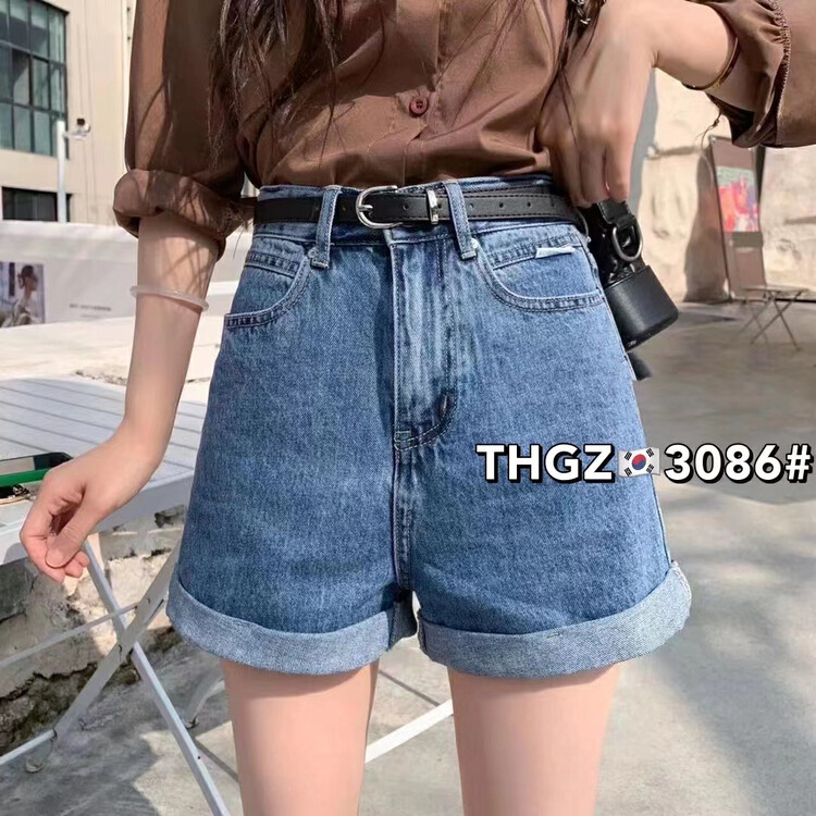 [thgz] slim cotton comfortable versatile denim shorts (with belt) 3086-1# ll