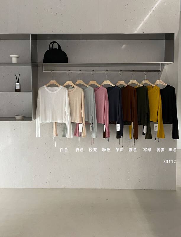 Popular Tencel fabric anti puff, 9 colors available [clean space] Korean version simple back slit bandage design long sleeve T-shirt 33112# cqw