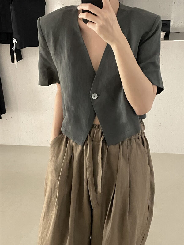 Silk and hemp material [clean space] Korean style one button design shirt 32665# cqw