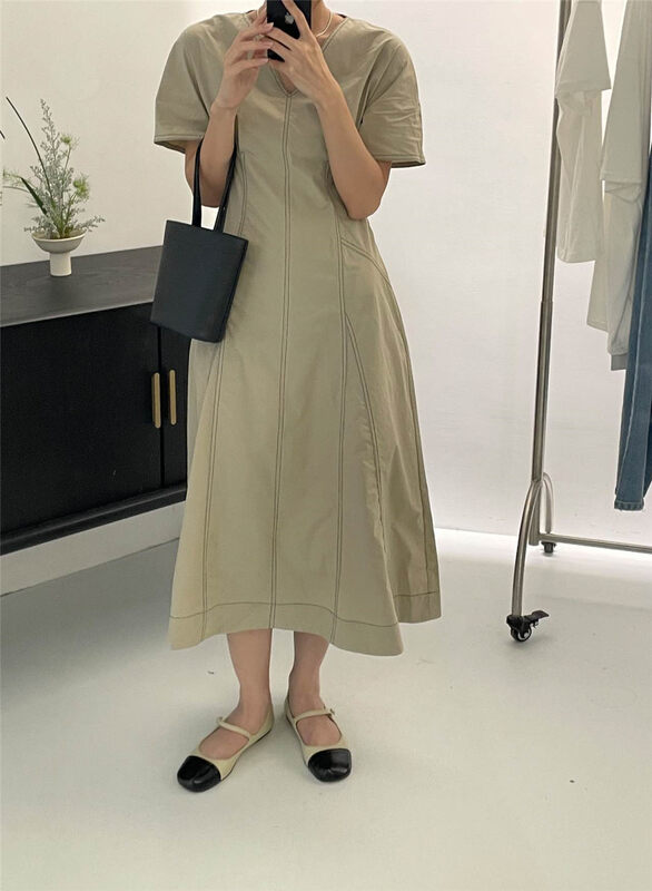 Original price 135.23! [clean space] Korean style waist closed V-neck thin dress 27880# cqw