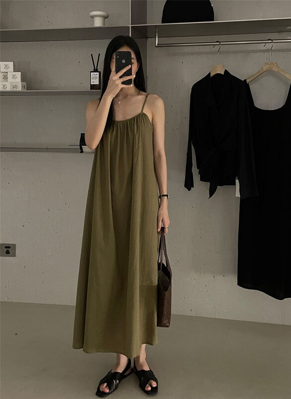 [clean space] Korean solid color long suspender dress 32660 \cqw