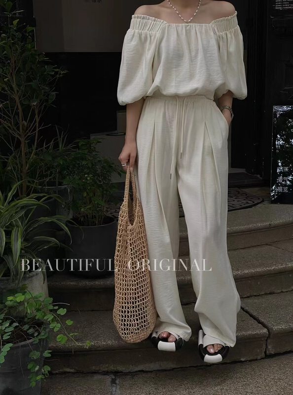 [B-O] fashionable square neck blouse + simple casual Shorts Set 87350 # XYJ