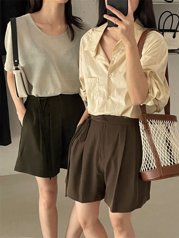 10 color options ~ [clean space] Korean style texture strap design loose casual shorts 32620 \cqw