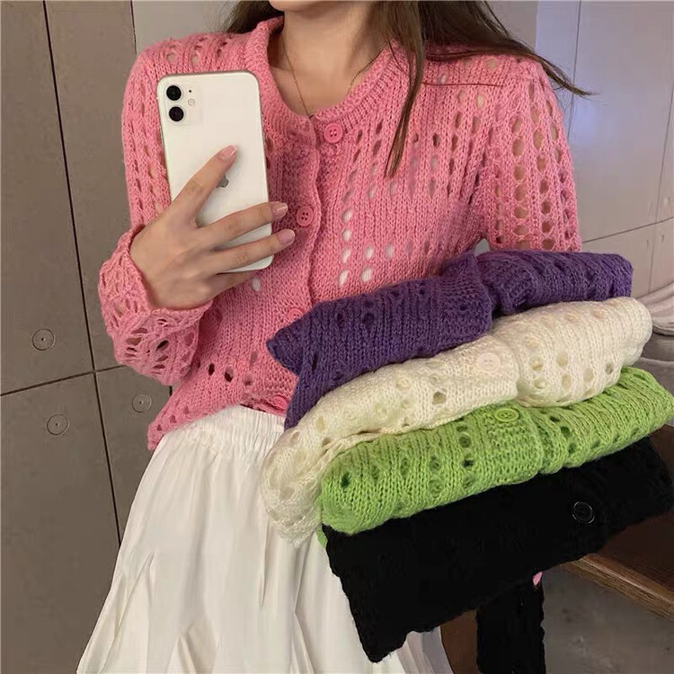 [f · P] Korean pure color hollow out sweater zj2606# HBx