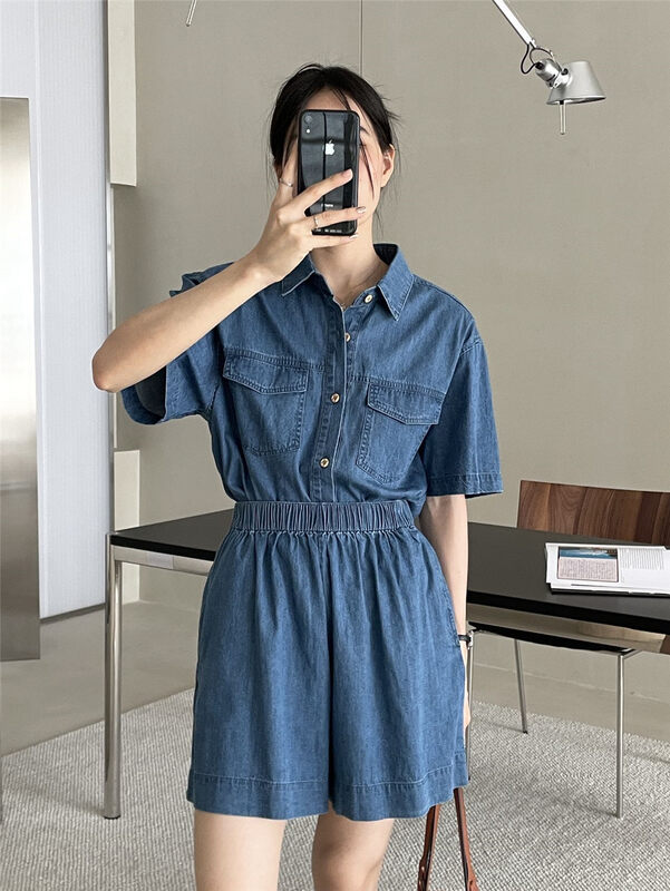 Original price 88.99! [clean space] simple loose elastic waist denim shorts 33003# cqw