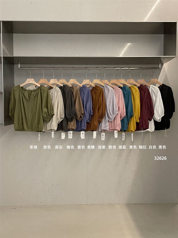 Ultra thin linen and cotton fabric [clean space] Korean solid color loose shirt 32626# cqw