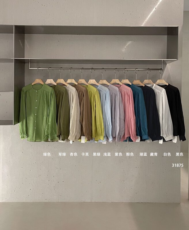 Thin linen fabric, classic 12 popular colors available [clean space] Korean style simple versatile breathable shirt 31875# cqw