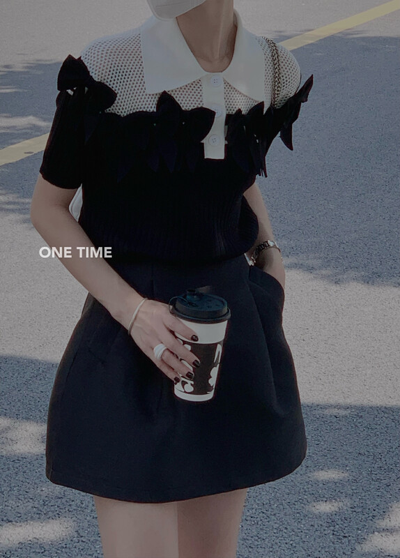 Original price 147.76! [one time] heavy craft bow hollowed out sweater ot7021# CLS