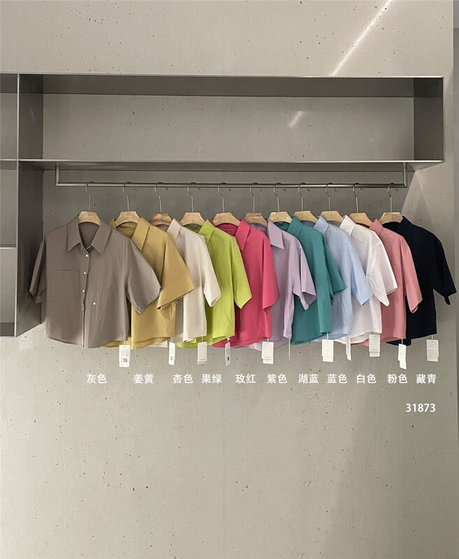 Popular recommendation [clean space] simple solid color single pocket short side button shirt 31873# cqw