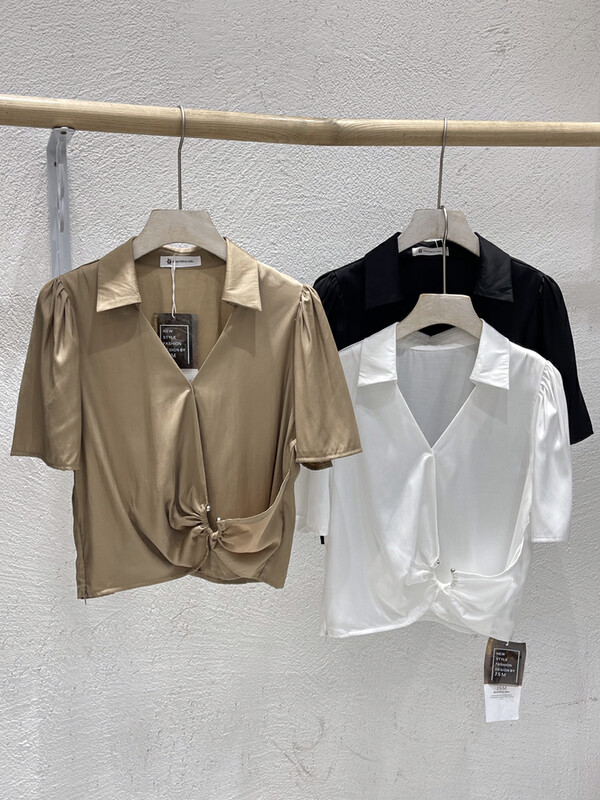 [JSM] temperament bubble sleeve textured short shirt 8911# LSL
