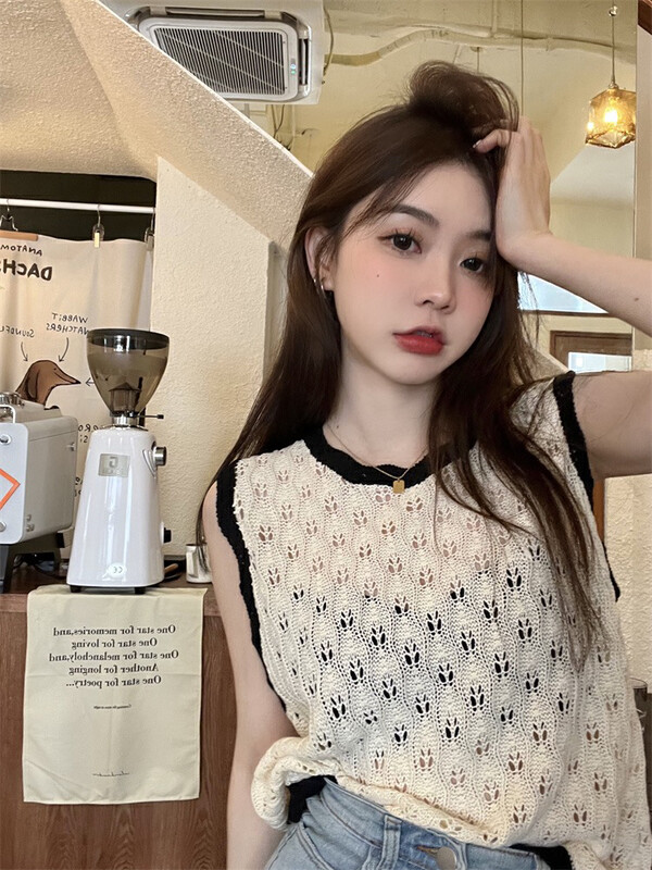 [f · P] fashionable foreign style wave lace hollowed out Crochet vest / sling 12333# HBx