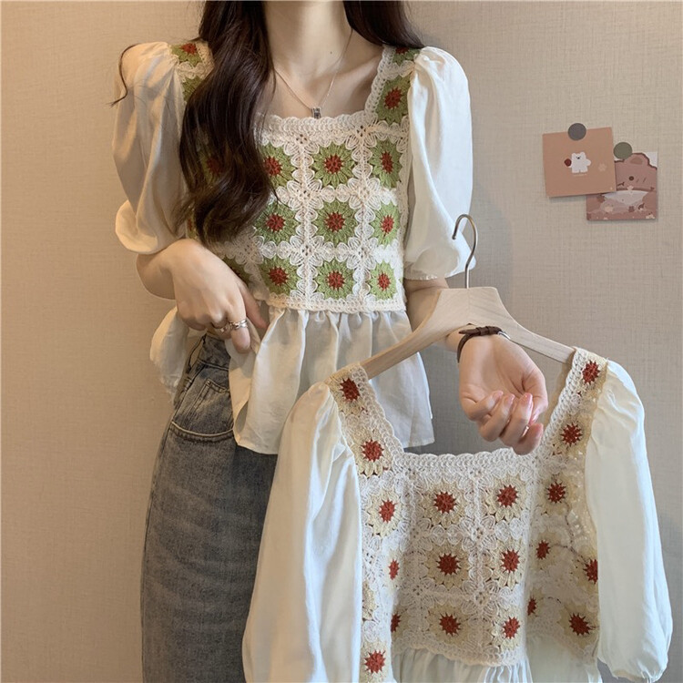 [f · P] holiday style square neck hollowed out shirt 19027# HBx