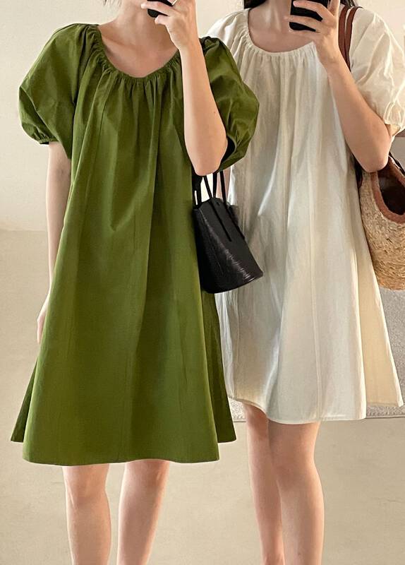 [clean space] Korean Solid Color Bubble Sleeve loose dress 32653# cqw