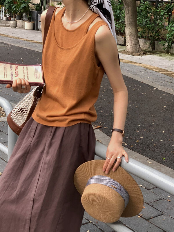 [clean space] simple and versatile sleeveless fake two-piece vest / sling 31770# CLS
