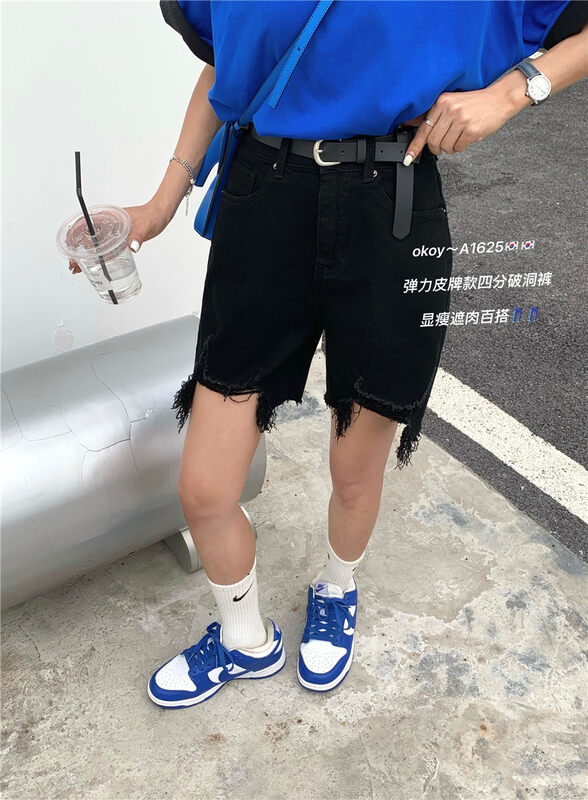 [okoy denim] Korean five point hole denim shorts (only shorts / no belt) ys1-1625\hyy