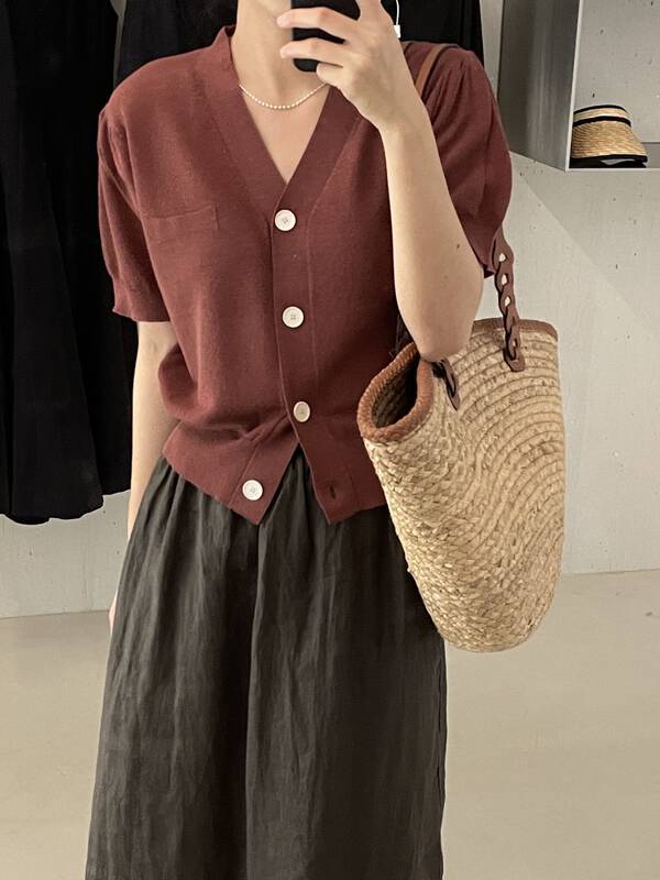 Original price 77.83! 12 color, hemp yarn [clean space] simple solid color short knitted cardigan 31880 \cqw