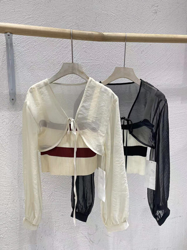 [JSM] fashionable Korean sunscreen shirt + suspender striped vest set 9985 \lsl
