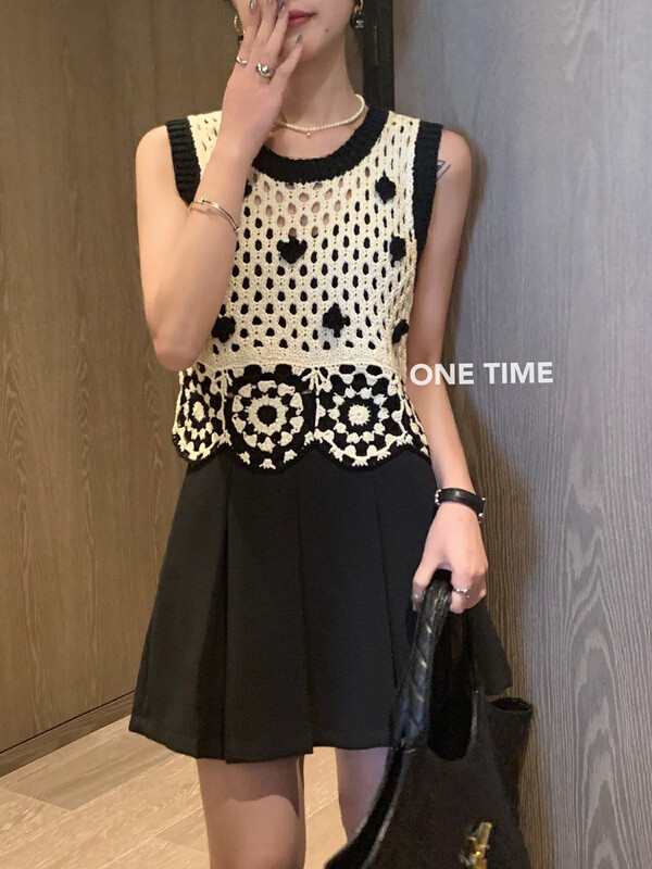 [one time] hook hollowed out round neck fashion vest / sling ot7283# jhy