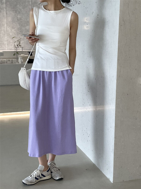 Original price 66.55! Buyer's recommendation ~! [clean space] solid color versatile elastic waist casual skirt 32381# cqw