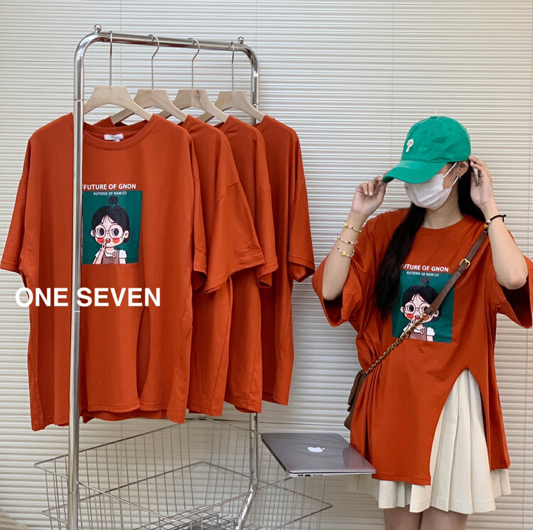 【ONE SEVEN】女孩印花開衩短袖T恤  5139#  XYY