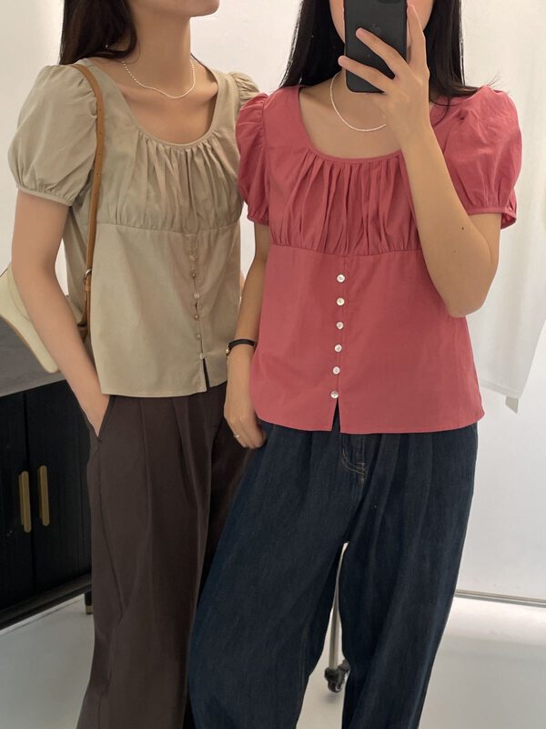 [clean space] Korean style simple and versatile temperament Square Neck Shirt 32117 \cls