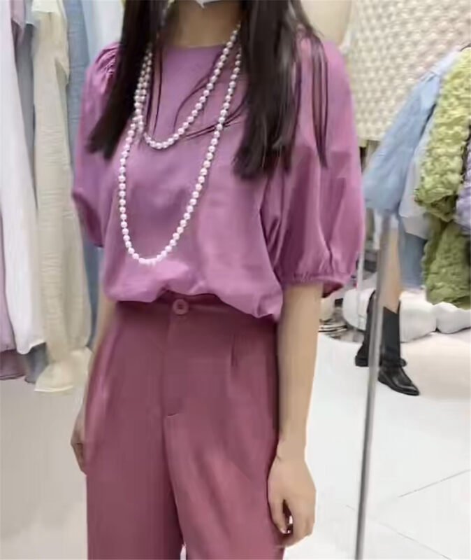 [liu-y] net version bubble sleeve textured shirt 16751# XJ