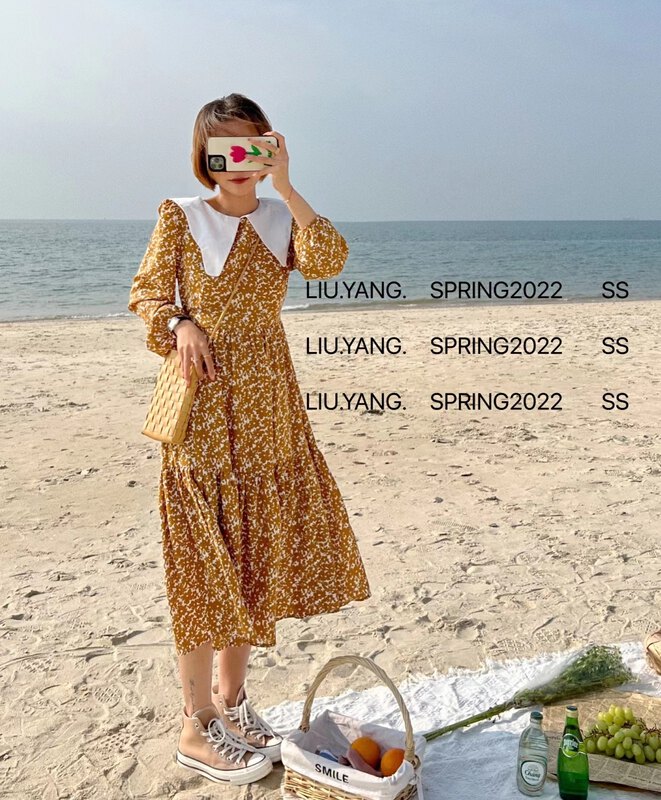 New year in early spring! [liu-y] baby collar color matching floral dress 66011 \xj