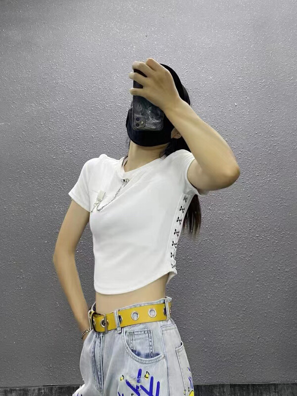 [top] chain design short short sleeved T-shirt (detachable with chain) 9900# zjy