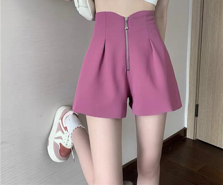 [Gangan] high waist slim irregular pleated casual shorts 2827# Cl