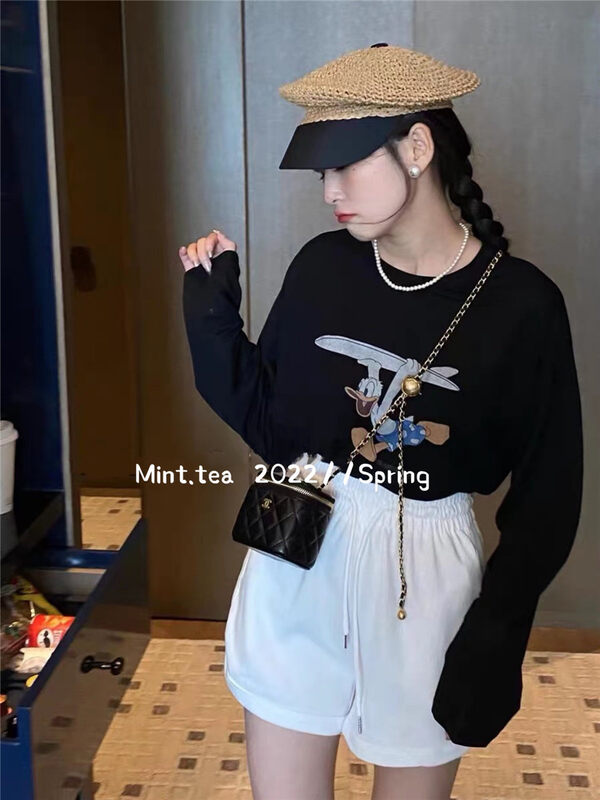 [mint tea] Donald Duck print sunscreen shirt + casual Shorts Set 22196 \zjy