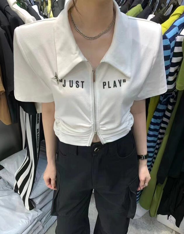 [top] stand collar pleated short shirt ys1-9636# zjy