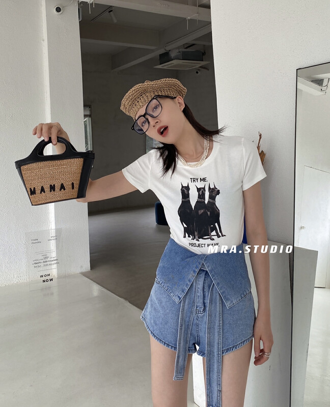 [MRA] fashion Korean Short puppy print short sleeve T-shirt m1889 \cqw
