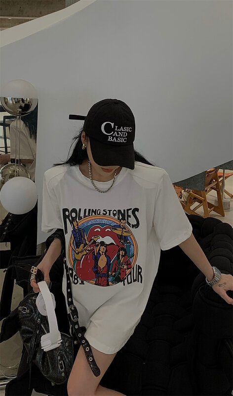 [ID] trendy printed round neck versatile short sleeve T-shirt 9539# LSL