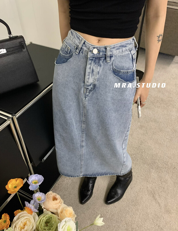 [MRA] design pocket stitching contrast denim skirt M1800
