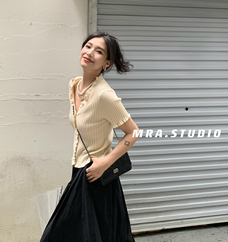 [MRA] lady temperament V-neck thin short sleeve knitted cardigan m1908