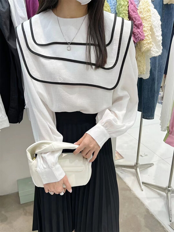 [liu-y] irregular lace collar Tencel shirt 16729# XJ