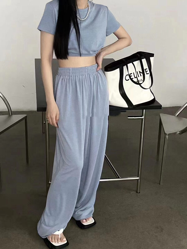 [top] Elastic Waist Wide Leg slim casual pants (with T-shirt) 9669# zjy