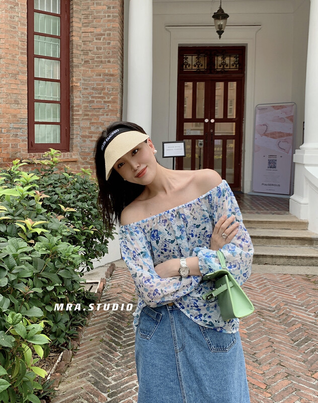 [MRA] one shoulder floral light Chiffon sunscreen shirt xt5075