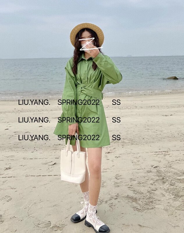 New year in early spring! [liu-y] simple design lace up shirt dress 66012# XJ