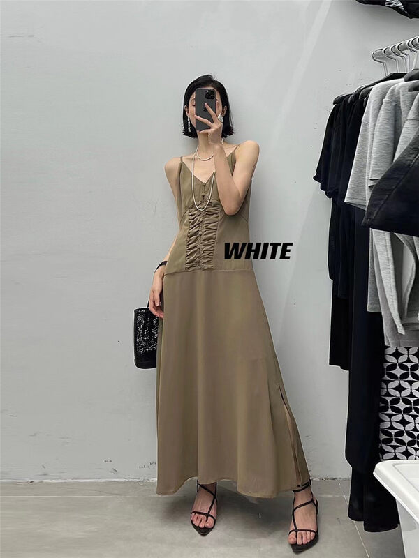 [white] V-neck temperament versatile suspender dress (dress only) 88397# XYJ