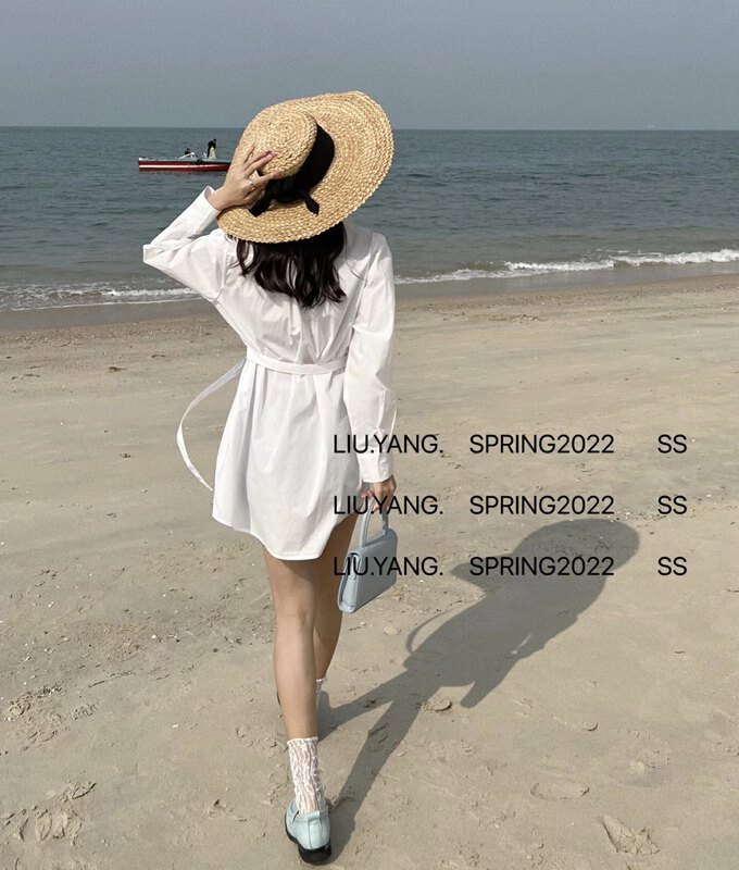 New year in early spring! [liu-y] simple waist shirt dress (belt can't be removed) 16708# XJ